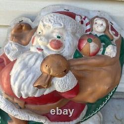 Vintage Christmas Flat Back Blow Mold Lot of 4 Santa on Sleigh Reindeer RARE