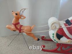 Vintage Christmas Grand Venture Blow Mold Light Up Santa Sleigh and (1) Reindeer