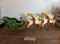 Vintage Christmas Japan 2 Reindeer And A Wooden Sleigh Folding Christmas Decor