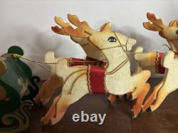 Vintage Christmas Japan 2 Reindeer And A Wooden Sleigh Folding Christmas Decor