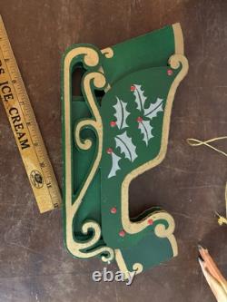 Vintage Christmas Japan 2 Reindeer And A Wooden Sleigh Folding Christmas Decor