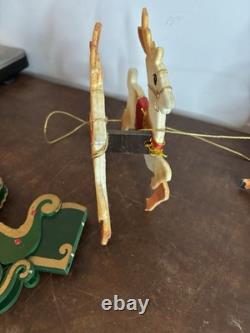 Vintage Christmas Japan 2 Reindeer And A Wooden Sleigh Folding Christmas Decor