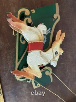 Vintage Christmas Japan 2 Reindeer And A Wooden Sleigh Folding Christmas Decor