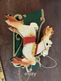 Vintage Christmas Japan 2 Reindeer And A Wooden Sleigh Folding Christmas Decor