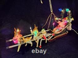 Vintage Christmas Japanese Santa with Reindeers & Sleigh Electric RARE 1960s