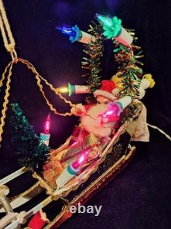 Vintage Christmas Japanese Santa with Reindeers & Sleigh Electric RARE 1960s
