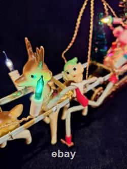 Vintage Christmas Japanese Santa with Reindeers & Sleigh Electric RARE 1960s