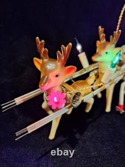 Vintage Christmas Japanese Santa with Reindeers & Sleigh Electric RARE 1960s