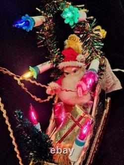 Vintage Christmas Japanese Santa with Reindeers & Sleigh Electric RARE 1960s