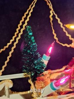 Vintage Christmas Japanese Santa with Reindeers & Sleigh Electric RARE 1960s