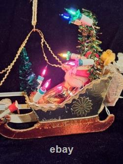 Vintage Christmas Japanese Santa with Reindeers & Sleigh Electric RARE 1960s
