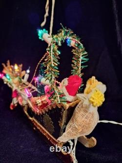 Vintage Christmas Japanese Santa with Reindeers & Sleigh Electric RARE 1960s
