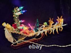 Vintage Christmas Japanese Santa with Reindeers & Sleigh Electric RARE 1960s