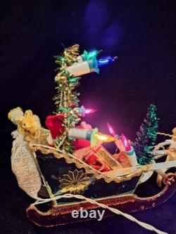 Vintage Christmas Japanese Santa with Reindeers & Sleigh Electric RARE 1960s