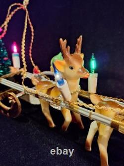 Vintage Christmas Japanese Santa with Reindeers & Sleigh Electric RARE 1960s