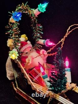 Vintage Christmas Japanese Santa with Reindeers & Sleigh Electric RARE 1960s