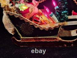 Vintage Christmas Japanese Santa with Reindeers & Sleigh Electric RARE 1960s