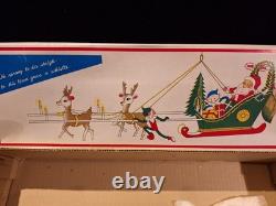 Vintage Christmas Japanese Santa with Reindeers & Sleigh Electric RARE 1960s