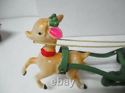 Vintage Christmas Key Wind Up Toy in Original Box Santa Claus on Sled w Reindeer