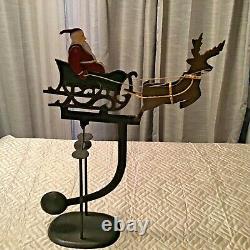 Vintage Christmas Metal Santa Sleigh Reindeer Rocking Balance Decoration