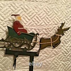 Vintage Christmas Metal Santa Sleigh Reindeer Rocking Balance Decoration