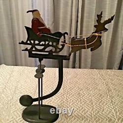 Vintage Christmas Metal Santa Sleigh Reindeer Rocking Balance Decoration