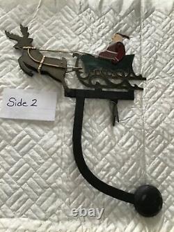 Vintage Christmas Metal Santa Sleigh Reindeer Rocking Balance Decoration