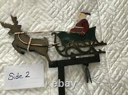 Vintage Christmas Metal Santa Sleigh Reindeer Rocking Balance Decoration