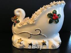 Vintage Christmas Napco Santa Sleigh Reindeer Porcelain Figurine