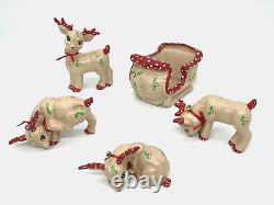 Vintage Christmas Reindeer Sleigh Figurines KIMPLE Bells Signed Hand Painted