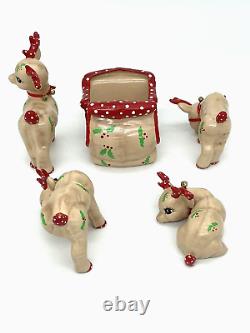 Vintage Christmas Reindeer Sleigh Figurines KIMPLE Bells Signed Hand Painted