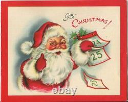 Vintage Christmas Santa Claus December Calender Red White Reindeer Sleigh Card