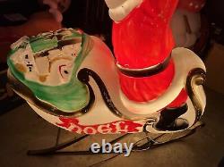 Vintage Christmas Santa In Sleigh WithToys & 2Reindeer Lighted Blow Mold Huge Rare