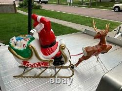 Vintage Christmas Santa In Sleigh WithToys & Reindeer Lighted Blow Mold Ornaments