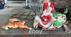 Vintage Christmas Santa & Reindeer Sleigh Lighted Lawn Empire Blow Mold PICKUP