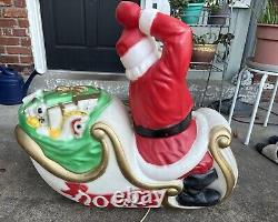 Vintage Christmas Santa & Reindeer Sleigh Lighted Lawn Empire Blow Mold PICKUP
