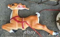 Vintage Christmas Santa & Reindeer Sleigh Lighted Lawn Empire Blow Mold PICKUP
