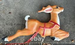 Vintage Christmas Santa & Reindeer Sleigh Lighted Lawn Empire Blow Mold PICKUP