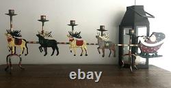 Vintage Christmas Santa Reindeer Sleigh Metal Hand Painted 32 Candelabra
