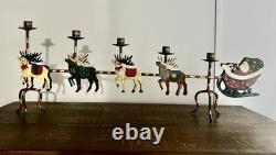 Vintage Christmas Santa Reindeer Sleigh Metal Hand Painted 32 Candelabra