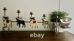 Vintage Christmas Santa Reindeer Sleigh Metal Hand Painted 32 Candelabra