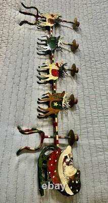 Vintage Christmas Santa Reindeer Sleigh Metal Hand Painted 32 Candelabra
