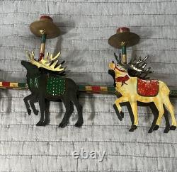 Vintage Christmas Santa Reindeer Sleigh Metal Hand Painted 32 Candelabra