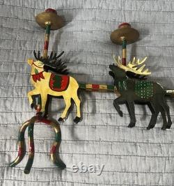 Vintage Christmas Santa Reindeer Sleigh Metal Hand Painted 32 Candelabra