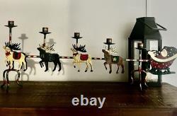 Vintage Christmas Santa Reindeer Sleigh Metal Hand Painted 32 Candelabra