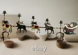 Vintage Christmas Santa Reindeer Sleigh Metal Hand Painted 32 Candelabra