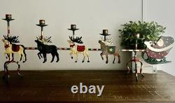 Vintage Christmas Santa Reindeer Sleigh Metal Hand Painted 32 Candelabra