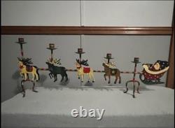Vintage Christmas Santa Reindeer Sleigh Metal Hand Painted 32 Candelabra