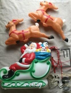 Vintage Christmas Santa Sleigh Empire Blowmold Blow Mold And 2 Reindeer