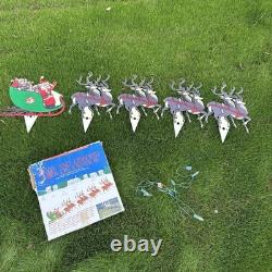 Vintage Christmas Santa Sleigh Reindeer Lighted Yard Decor Outdoor Holiday VTG